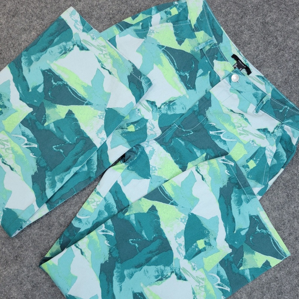 Forever 21 Pants Womens Medium 29 Teal Abstract Cargo Pocket Wide Leg Baggy